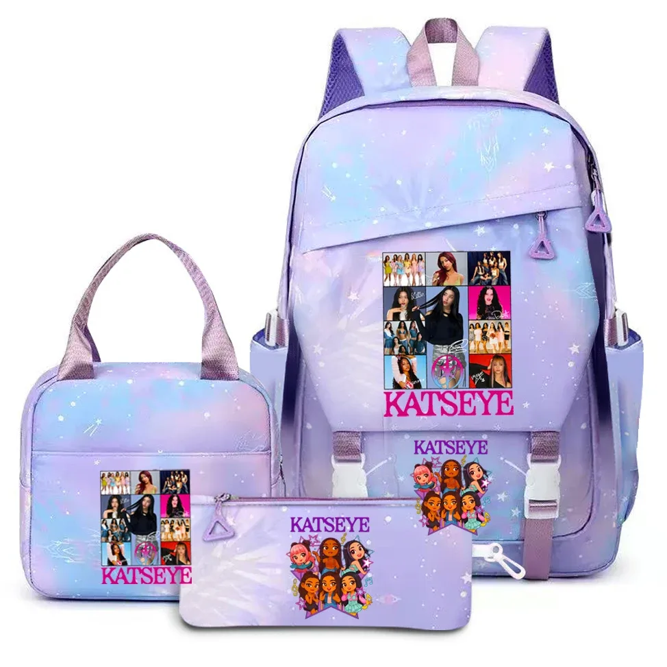 katseye musique sacs à dos 3 pièces ensembles femmes hommes lycée sacs toile kawaii adolescents sac à dos pour ordinateur portable dessin animé livre sacs yk2