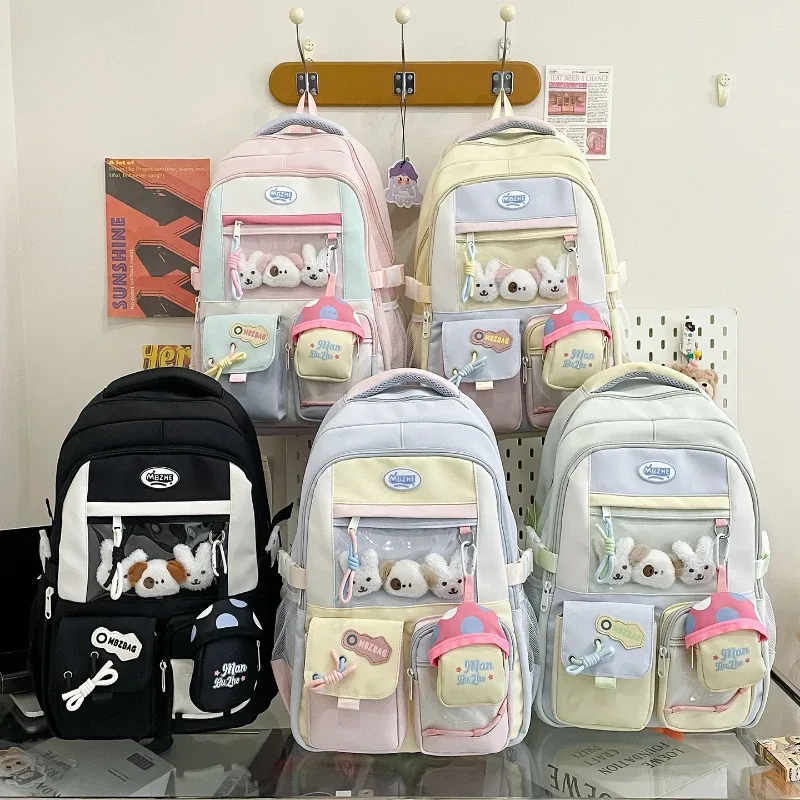 sacs à dos itabag coréens tendance, esthétiques, kawaii, transparents, pour filles, design colorblock, adaptés aux animés, grande capacité, nouveaux