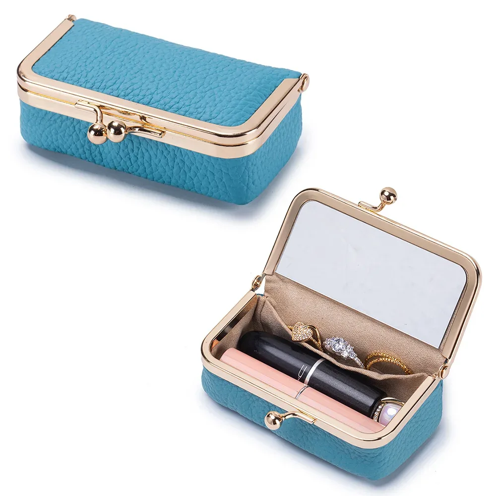 mini étui de rangement pour rouge à lèvres en cuir véritable, petite trousse de maquillage avec miroir, pochette de voyage pour cosmétiques, boîte de maquillage