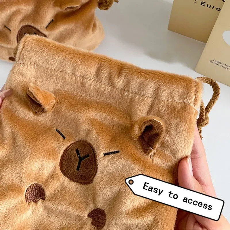 sac de rangement portable à cordon, cadeaux, mignon dessin animé capybara kawaii, pochette cosmétique, sacs de rangement en peluche capybara de grande capacité