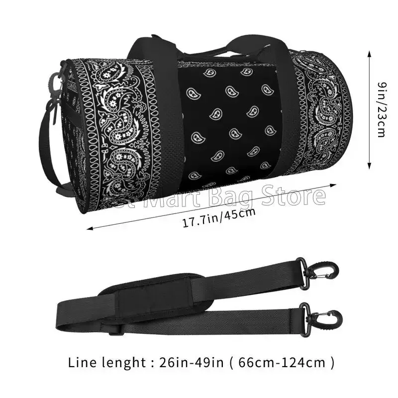paisley coloré noir bandanna bordure écharpe blanc sport sac de sport couple grande capacité sac de fitness po