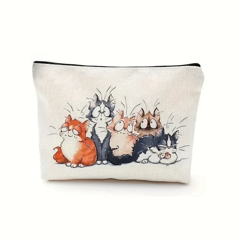 trousse de maquillage sur le thème du chat, pochette à cosmétiques avec fermeture éclair, motif de chat mignon, organisateur de toilette de voyage, cadeau pour les amoureux des chats
