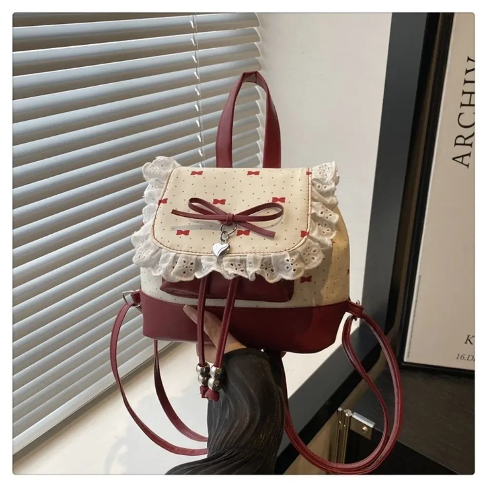 sac à dos mini léger à pois avec nœud papillon et dentelle tendance pour femme