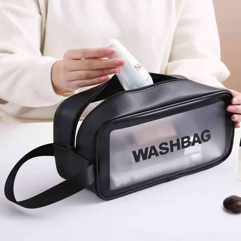 sac cosmétique portable imperméable, grande capacité, anti-poussière, sacs de rangement pour maquillage, sacs de voyage transparents en pvc à la mode
