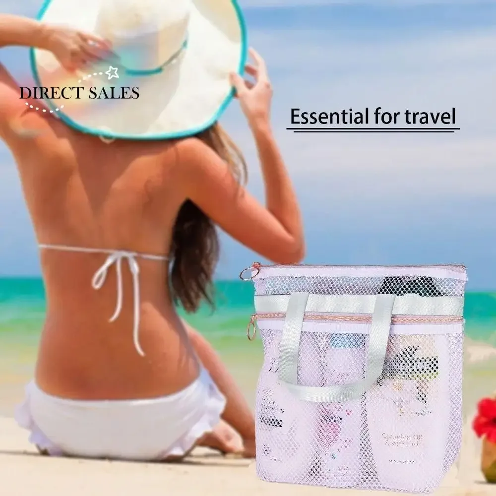 sac de plage en maille portable, sac de douche transparent multifonctionnel, sac à cosmétiques, organisateur de produits de toilette, pochette de rangement, sac de lavage de voyage, natation