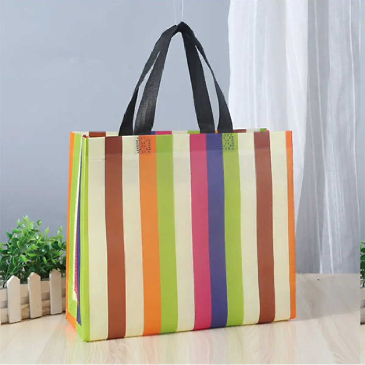 sac fourre-tout écologique en tissu non tissé, sac à bandoulière, sac à main pliable à rayures pour les voyages, les courses et les activités de plein air