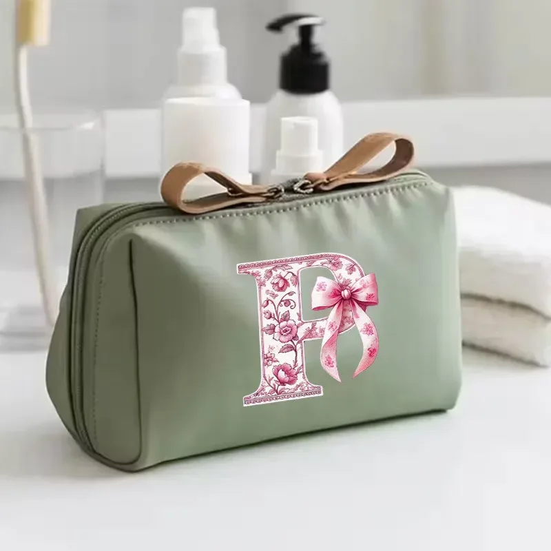 sac à main pour femme avec 26 lettres florales en forme de nœud, trousse de maquillage, sac de rangement, cadeau de la saison de la rentrée scolaire, saint-valentin, anniversaire