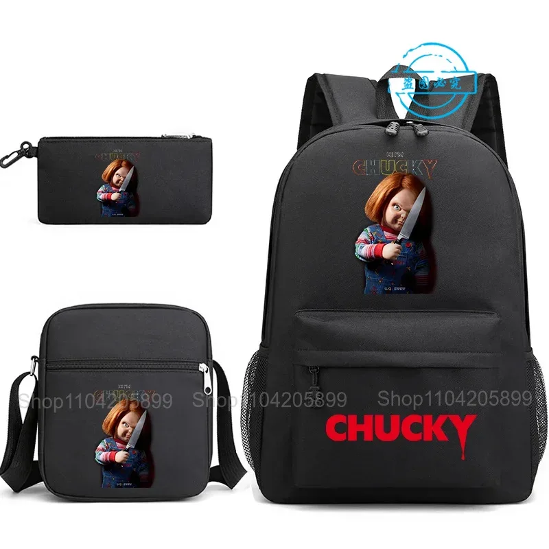 sacs à dos chucky pour enfants, 3 pièces, cartables pour étudiants et adolescents, sacs d'école pour garçons et filles, trousse à crayons, sacs à bandoulière, sac de voyage