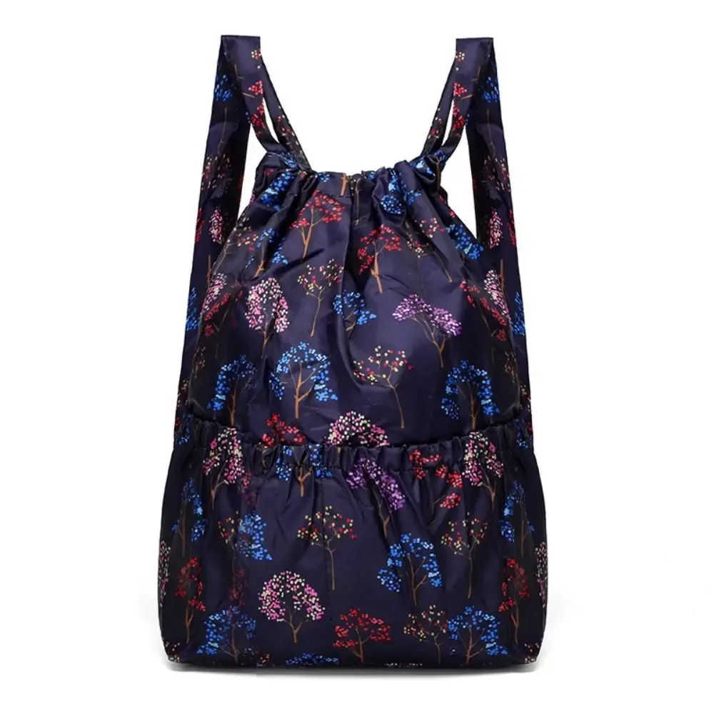 sac à dos décontracté à imprimé floral avec cordon de serrage, imperméable, grande capacité, en polyester, pour le sport et l'école, pour femmes