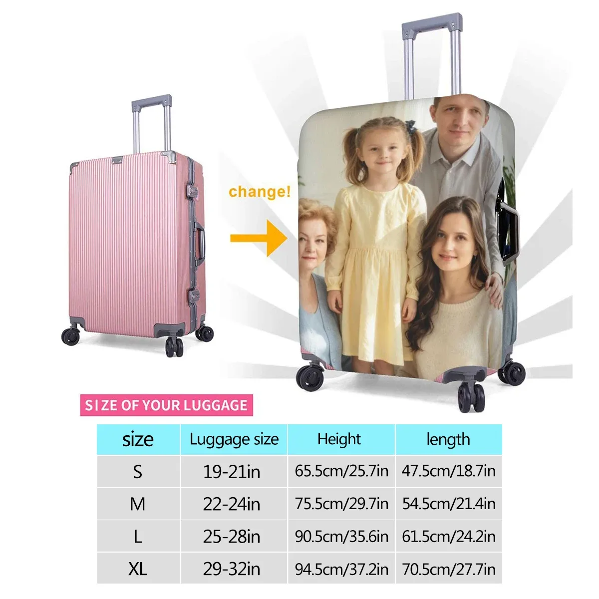 housse de valise personnalisée 18-32 pouces, protection de valise de voyage personnalisée, ajoutez votre photo, texte ou design, housses de valise elastiques
