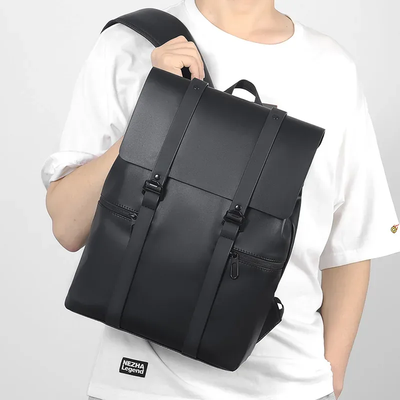 Sacs à dos en cuir pour ordinateur portable pour hommes, sacs d'école, PU, voyage, loisirs, grande capacité, sac à dos étanche pour étudiants
