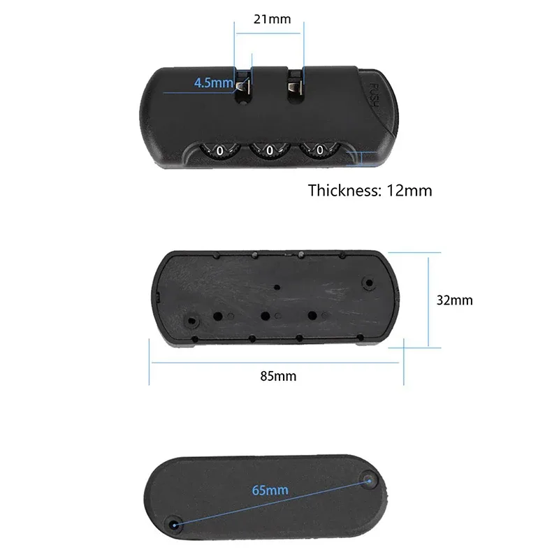 serrure tsa à 3 chiffres pour bagages, accessoires pour valises, sac de voyage, serrure à code noir