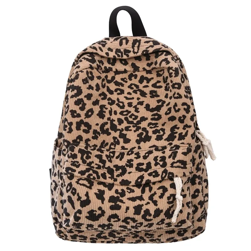 sac à dos à motif imprimé léopard en velours côtelé pour adolescents, sac d'école grande capacité, sac à dos décontracté pour ordinateur portable, sac de voyage, sac à dos pour livres