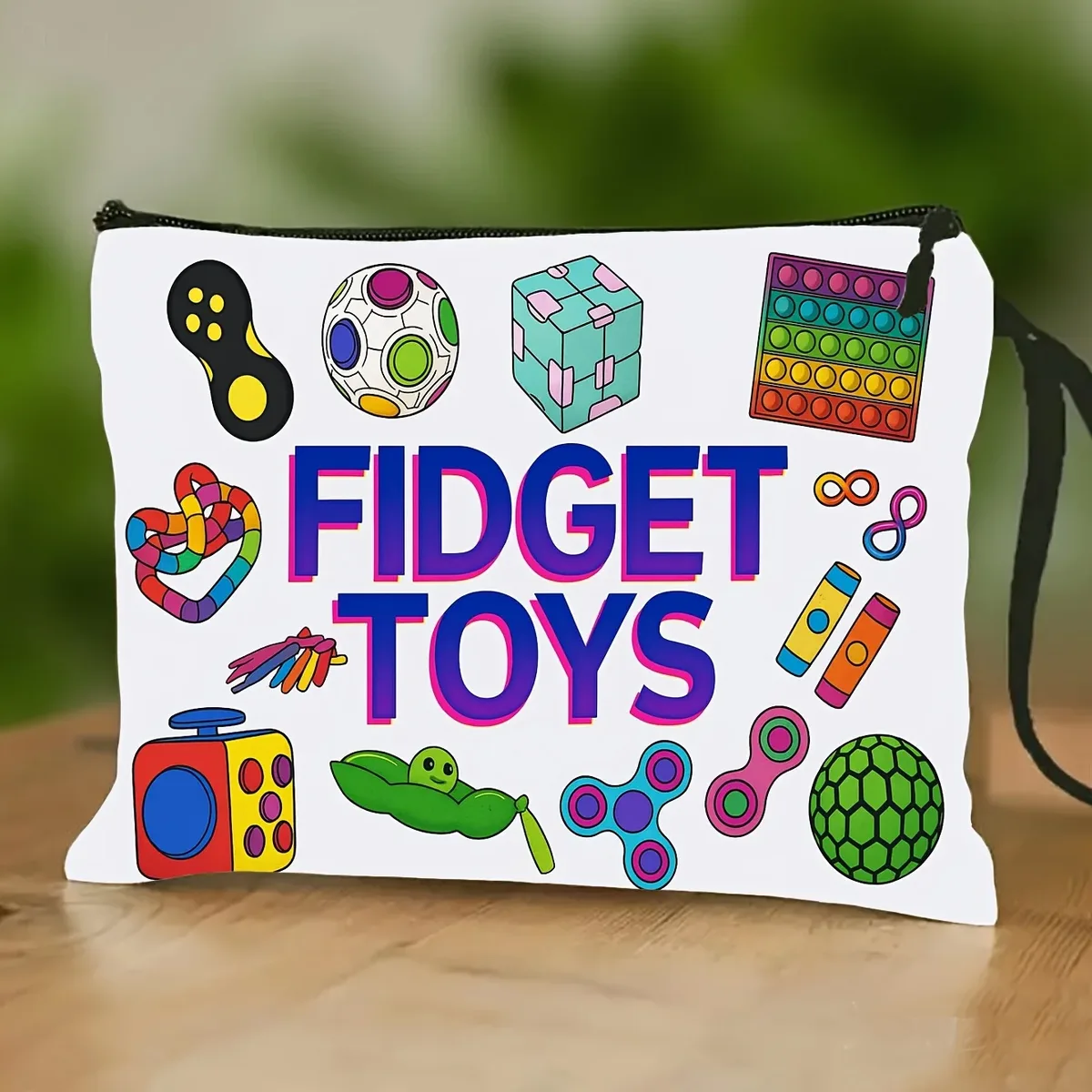trousse de maquillage de voyage thème fidget pour femme, sac de voyage d'été avec capteurs fidget, pochette légère et durable en polyester, cadeau de mariage