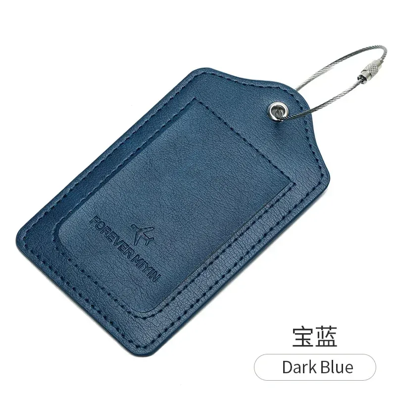 étiquette de bagage en cuir pu avec boucle de câble métallique anti-perte et housse de protection de la vie privée intégrée, adaptée aux bagages et aux sacs de voyage