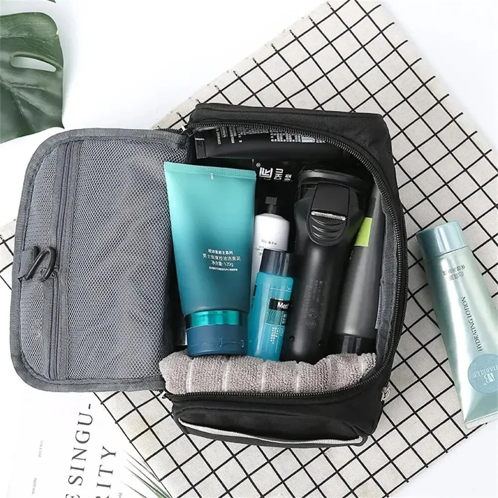 sac de rangement étanche pour cosmétiques pour hommes et femmes, nylon haute capacité, trousse de toilette de voyage, fermeture éclair, poudres lavantes de maquillage, 1pc