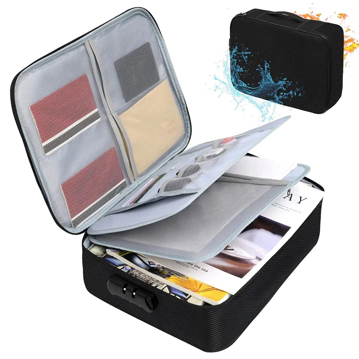 sac pour passeport de documents haute capacité 3/5 couches oxford avec serrure étui organisateur de documents grand espace pour les certificats de dossiers a4