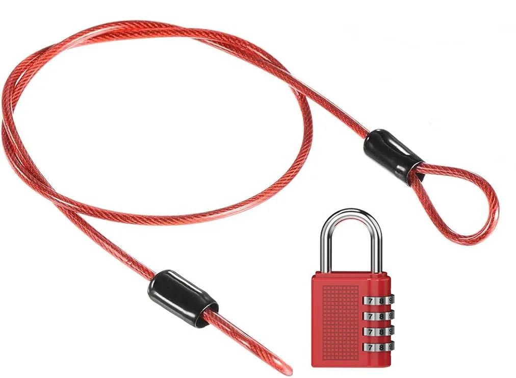 câble de sécurité en acier avec cadenas à combinaison à 4 chiffres, 1 ensemble de cadenas de voyage, câble de sécurité gainé de 1 m à double boucle pour valise
