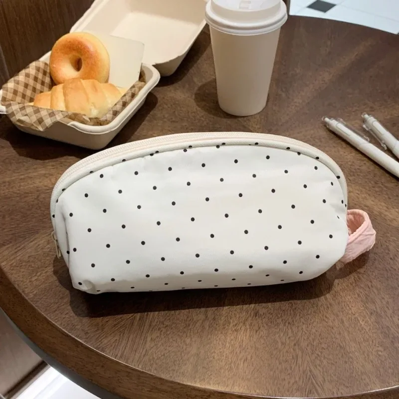 trousse de maquillage coréenne pour fille, motif étoile à pois, mignonne, grande capacité, pochette cosmétique, trousse à crayons pour étudiant, sac de rangement portable pour papeterie