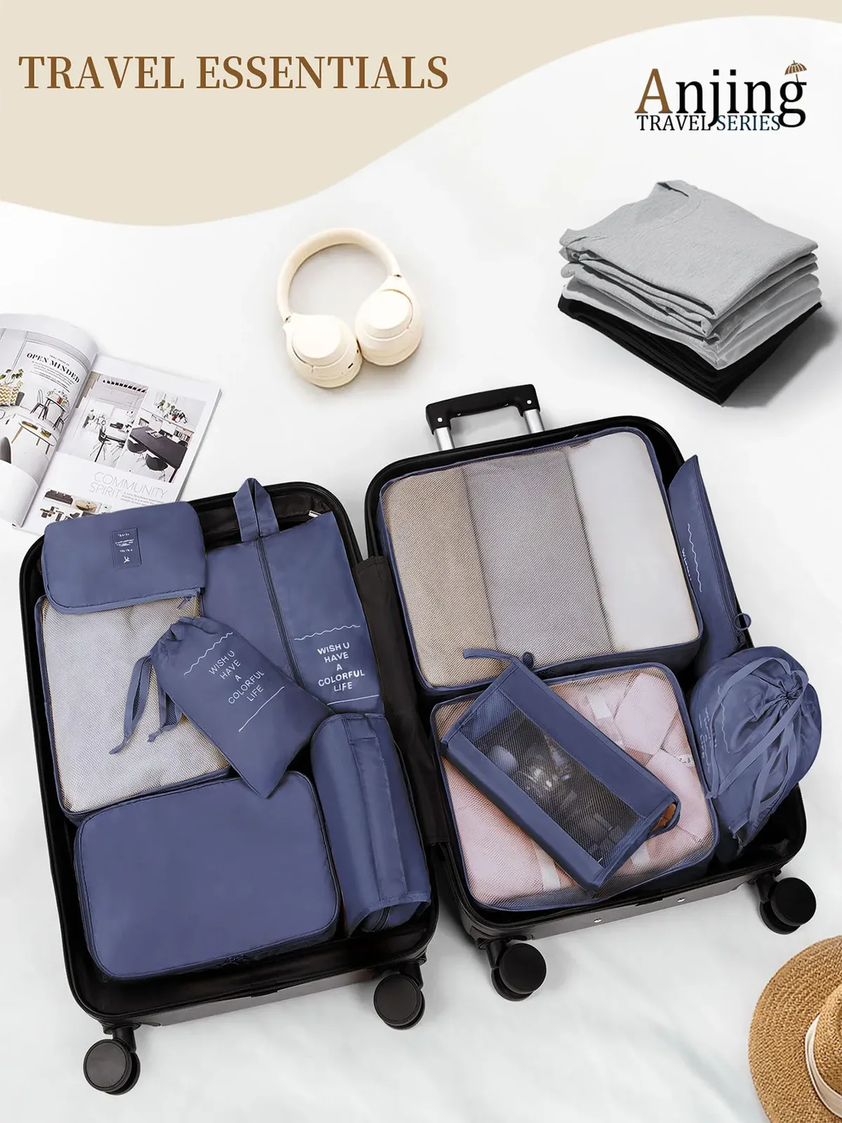 ensemble de sacs de rangement de voyage portables de 11 pièces, organisez facilement vos vêtements, chaussures et sous-vêtements, parfaits pour les voyages quotidiens, les voyages d'affaires, le rangement à domicile, les valises, les sacs de rangement de voyage, les chaussures, les toilettes et les sacs à linge