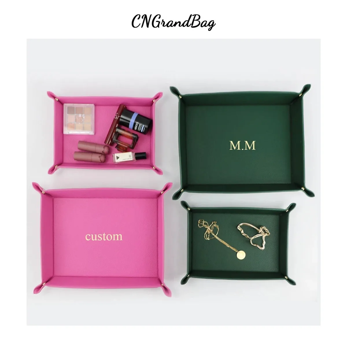 plateau carré pliable en cuir personnalisable avec nom, boîte de rangement de bureau, plateau à bijoux, organisateur pour dés, clés, portefeuilles et pièces de monnaie