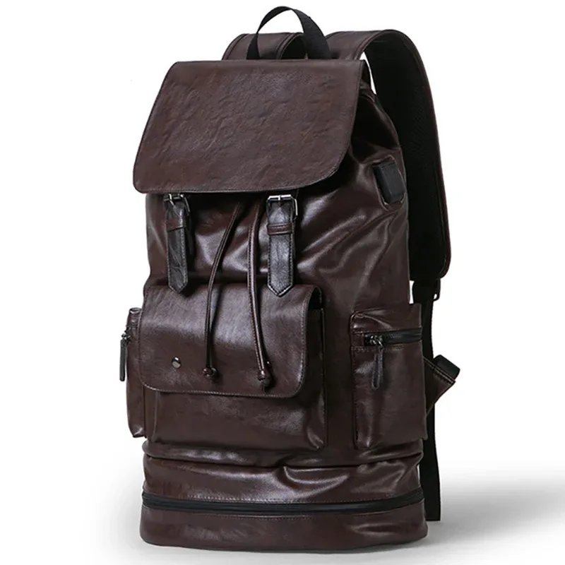 nouveau style preppy hommes sac à dos haute capacité sac à dos mode cuir pu sac d'école de voyage décontracté sac à dos en cuir pu