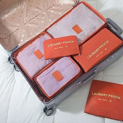 sacs de rangement de voyage, valise, emballage, étuis de rangement, bagages, vêtements, chaussures, sac en poudre bien rangé, grand ensemble de 6 pièces