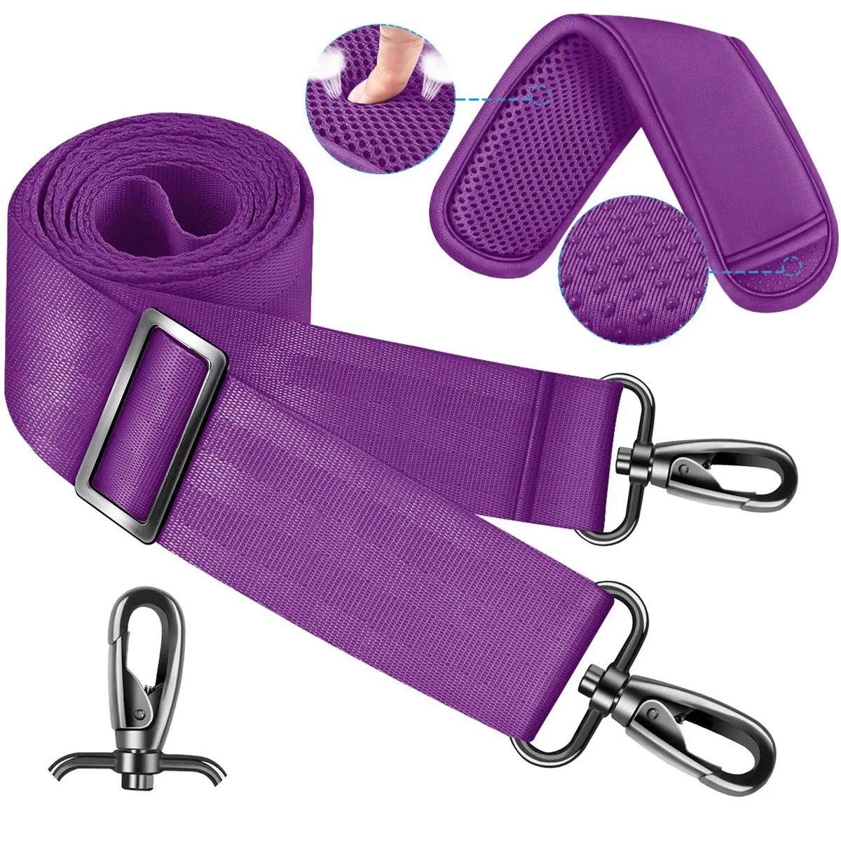 bandoulière de 60 pouces, ultra épaisse et rembourrée avec crochets pivotants en métal pour sacoche pour ordinateur portable et sacs en toile à bandoulière