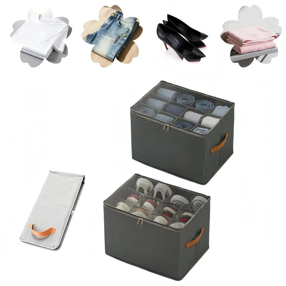Boîte de rangement pour chaussures, organisateur en tissu Oxford 600D, pliable, avec couvercle transparent et fermeture éclair, pour sous le lit, dans la placard ou la garde-robe, anti-poussière, compartiments de rangement