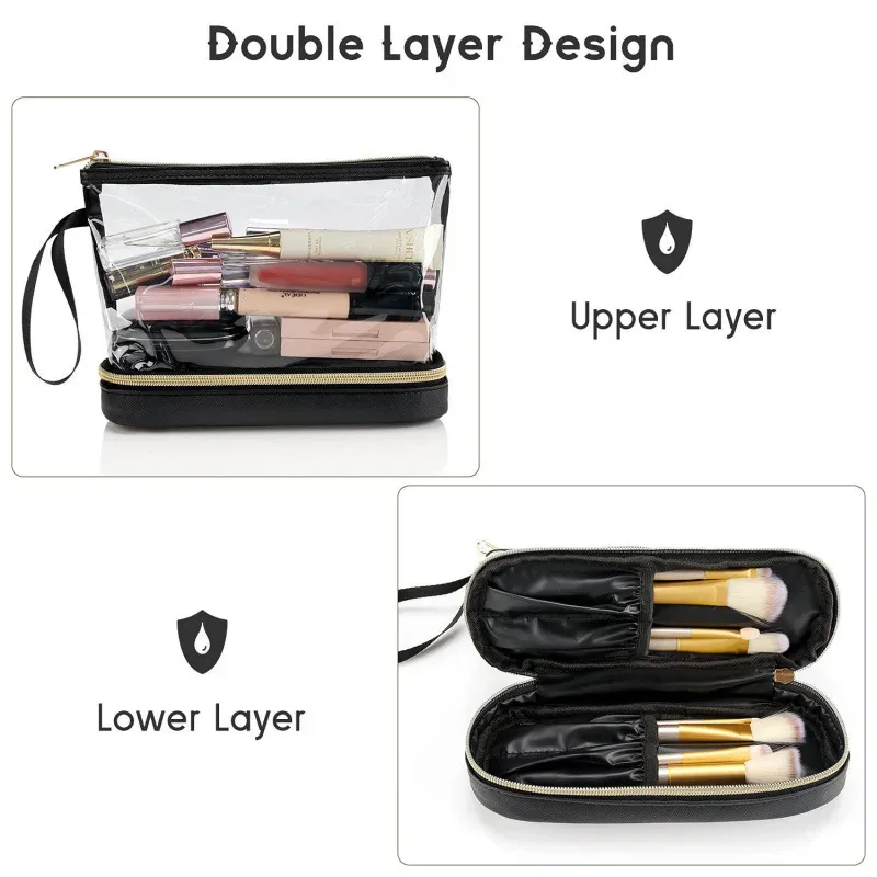 trousse de maquillage transparente multifonctionnelle, double couche, rangement de grande capacité, sac de voyage portable