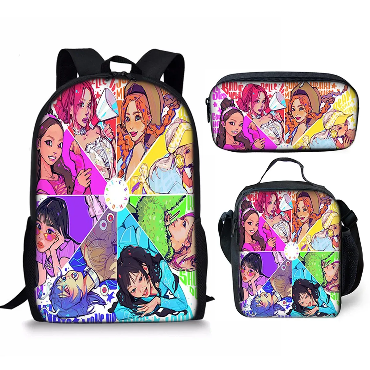 sac à dos scolaire classique populaire kpop katseye imprimé 3d, ensemble de 3 pièces, sac à dos pour ordinateur portable, sac à déjeuner, trousse à crayons