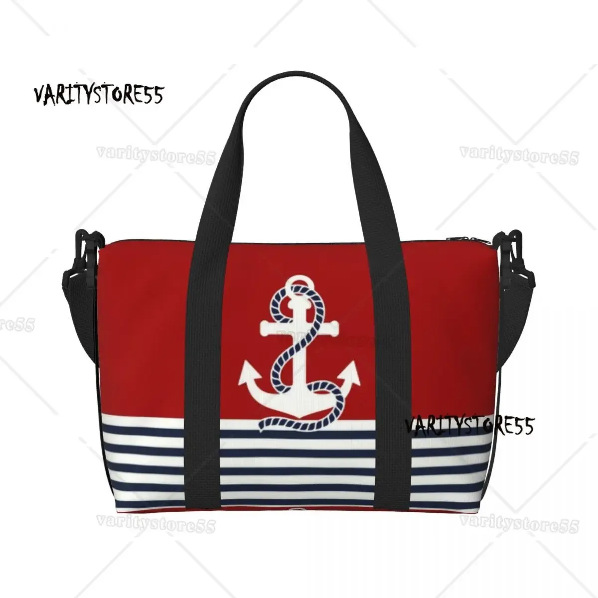 sac fourre-tout de plage personnalisé à rayures bleu marine et ancre blanche pour femmes, fourre-tout extra large pour salle de sport, sacs de shopping de voyage de navigation