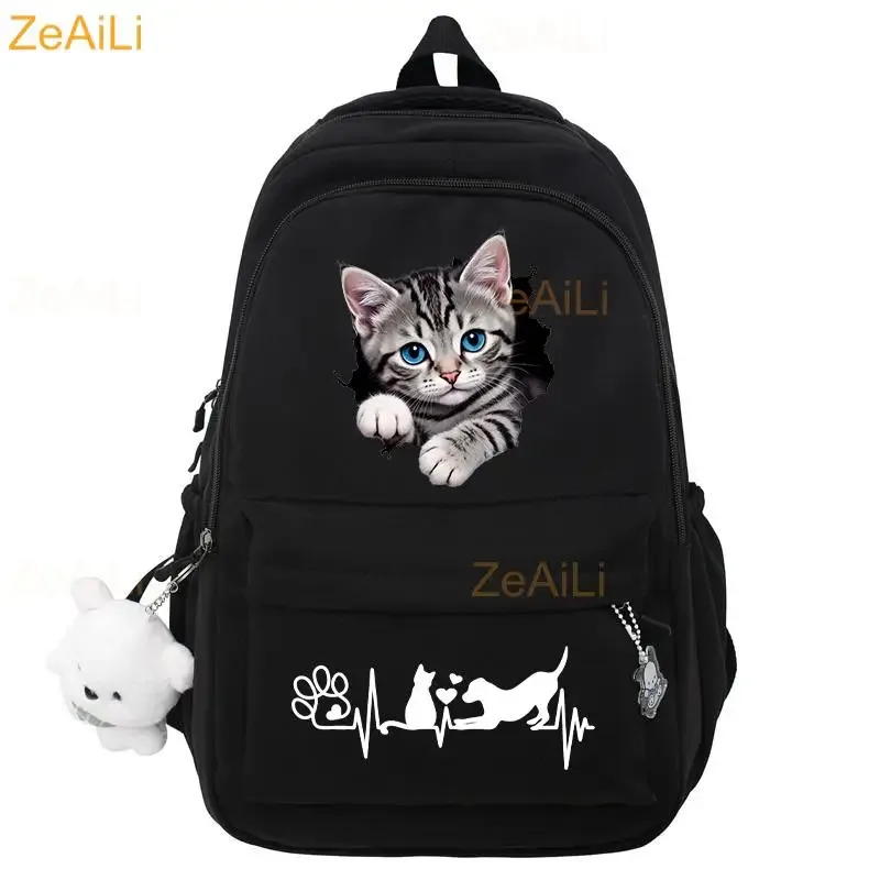 sac à dos pour ordinateur portable à thème chat mignon, grande capacité, pour femmes et hommes, sacs d'école pour garçons et filles, sac de voyage cool