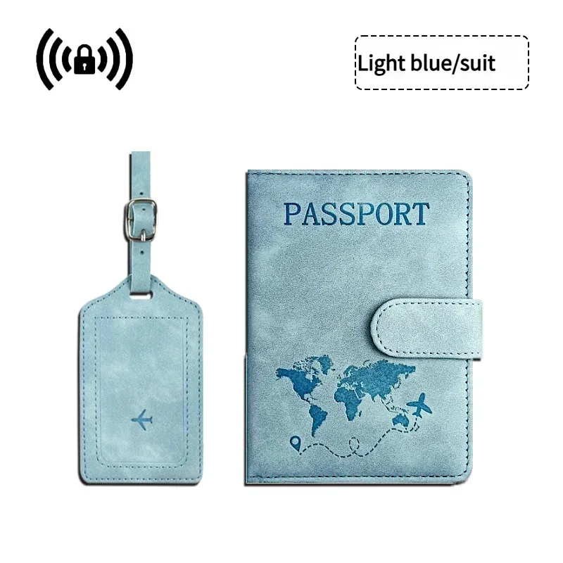 essentiels de voyage : porte-passeport à blocage rfid + ensemble d'étiquettes de bagage en cuir