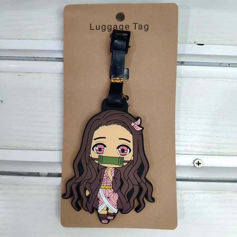 étiquette de bagage anime demon slayer, étiquette d'embarquement pour bagages portables de voyage, support d'identification en gel de silice, étiquettes d'individualité pour bagages