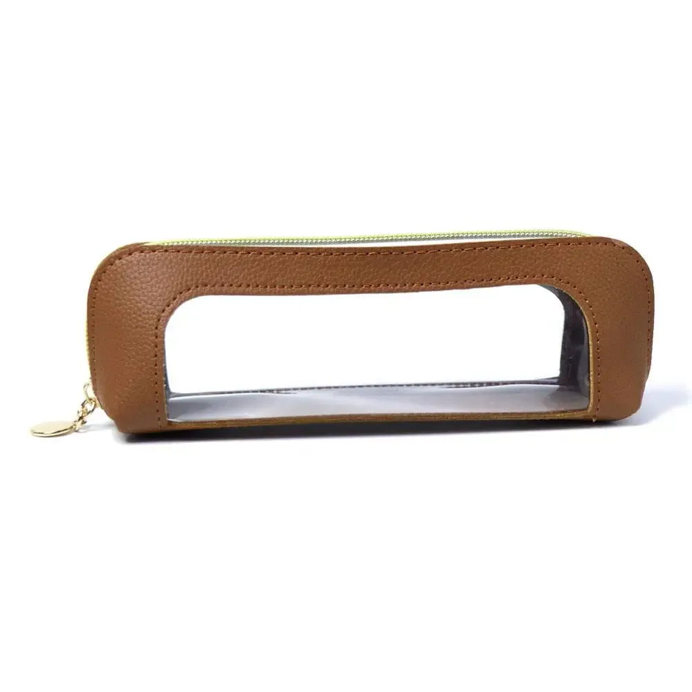 ins – trousse de maquillage transparente japonaise de grande capacité, pochette de toilette de voyage en cuir pu solide, sac de rangement portable pour pinceaux de maquillage