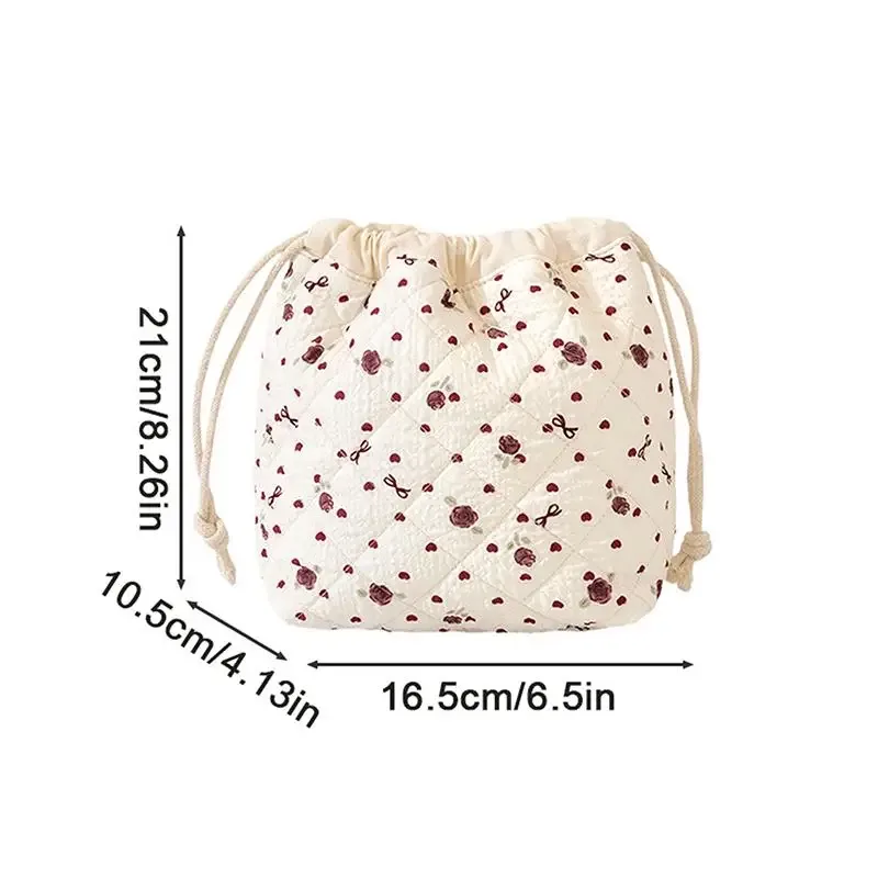 sac de rangement pour articles de toilette de voyage, trousse à maquillage matelassée en coton avec cordon de serrage, sac cadeau à cordon de serrage tendance et mignon