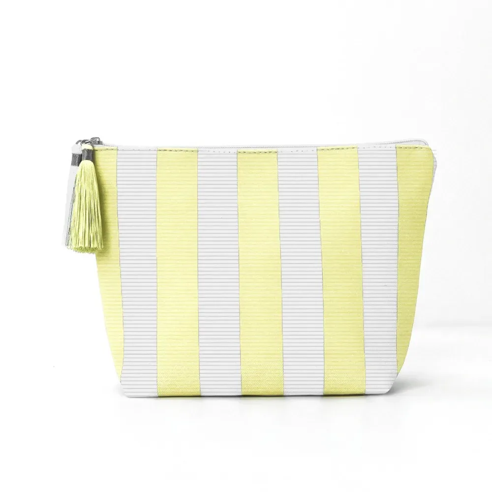 sac de maquillage portable en velours côtelé, grande capacité, motif rayé, trousse de toilette, sac de rangement, pour voyage
