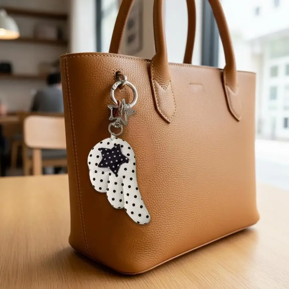 porte-clés y2k à pois avec ailes d'ange, breloque mignonne ins en forme d'étoile, pendentif vintage pentagramme pour sac à dos, accessoires cadeaux pour filles
