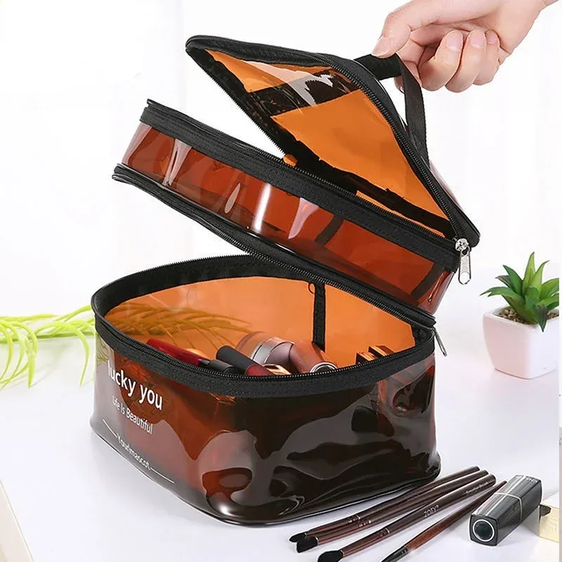sac à cosmétiques de bain en pvc transparent imperméable pour femmes, trousse de maquillage de voyage avec fermeture éclair, organisateur de lavage de beauté, kit de rangement de toilette