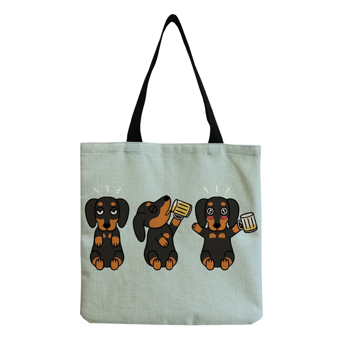 sac à bandoulière pour femme motif chien saucisse mignon, sac fourre-tout rétro littéraire, sac à main simple grande capacité, sac de shopping décontracté pour femme, vintage