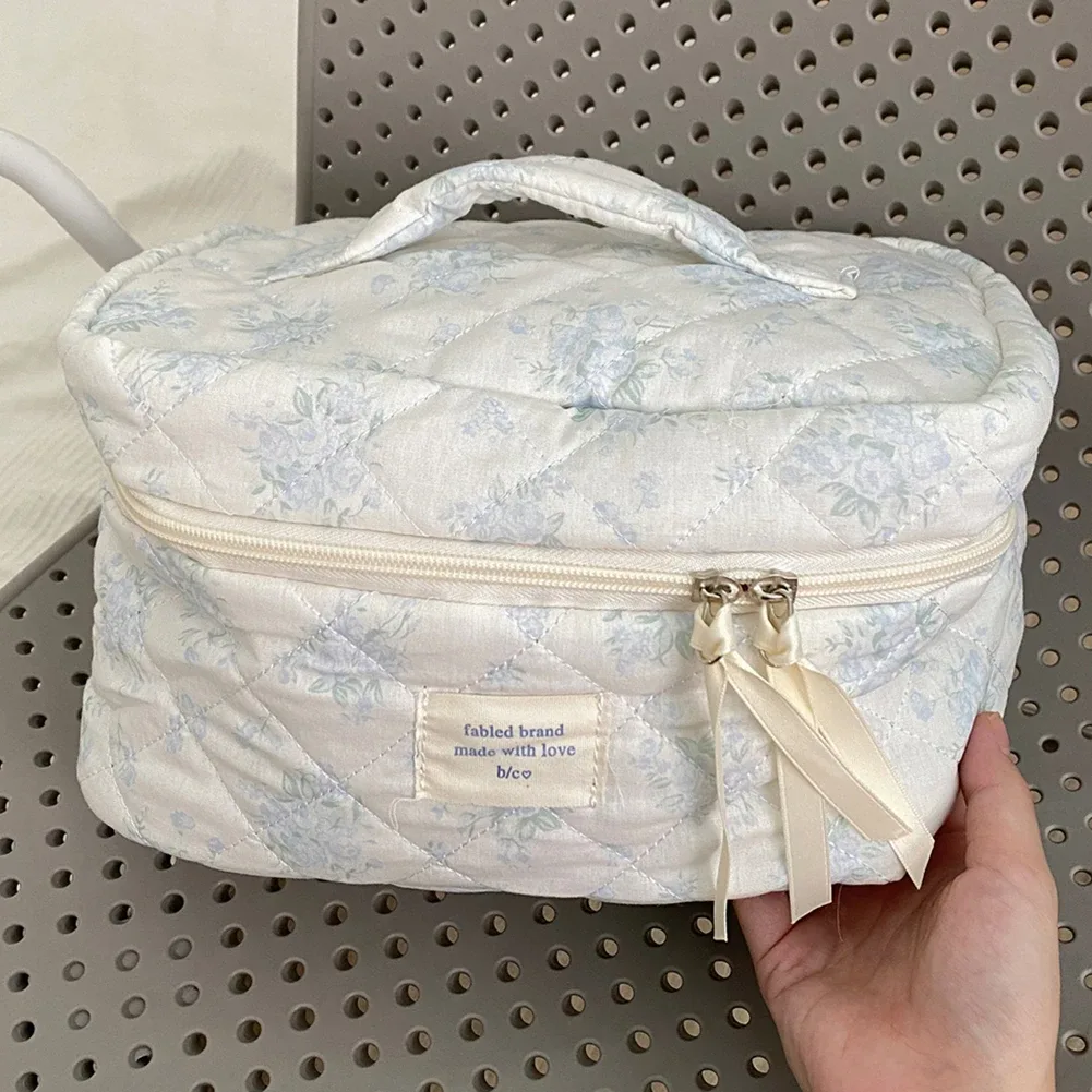 trousse de maquillage matelassurera pour femme, grand étui de voyage, poudres cosmétiques portables esthétiques, trousse de toilette florale