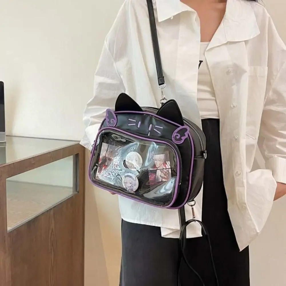 sac à fermeture éclair kawaii chat itabag sac en coton pu poche transparente petit article sac badge sac de rangement mode sacs à dos femmes
