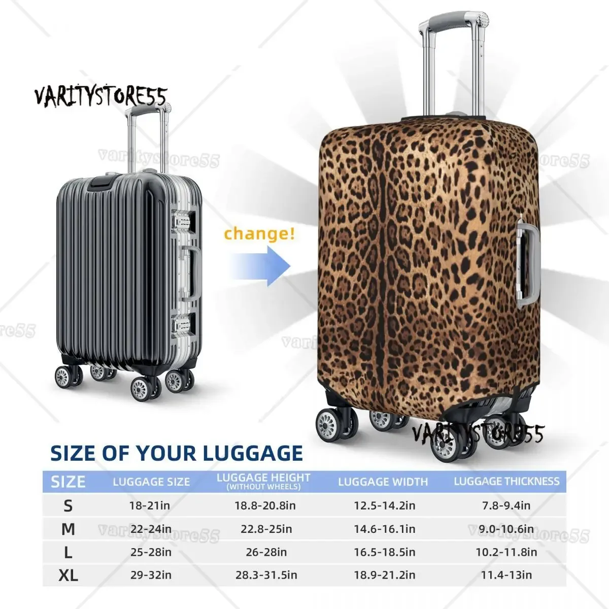 housse de bagage de voyage personnalisée imprimé léopard, housse de protection élastique en peau d'animal pour valise, adaptée à 18 à 32 pouces