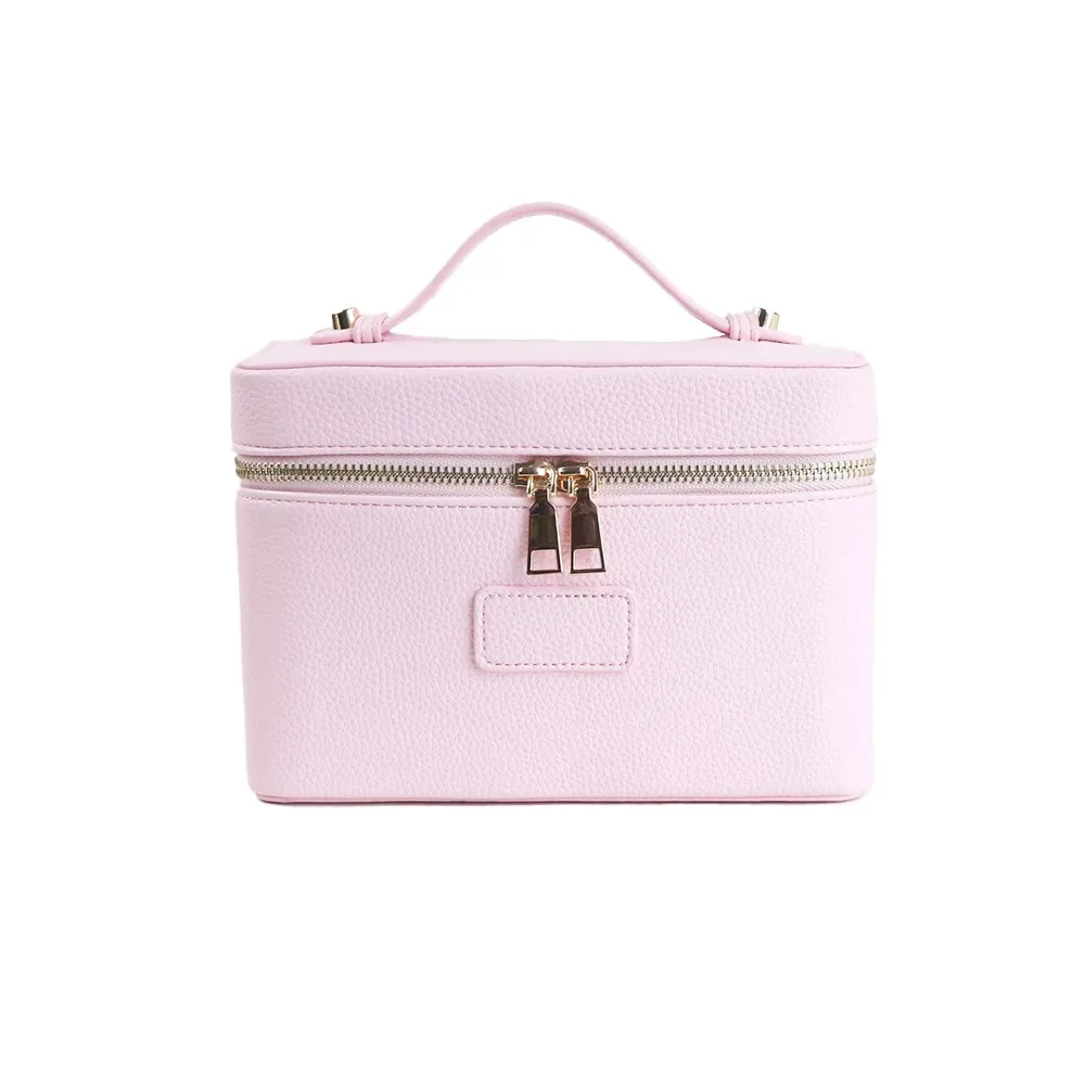sac à maquillage en cuir pu, forme carrée, grande capacité, sac cosmétique à main, doublure amovible, pochette cosmétique imperméable ​ ​
