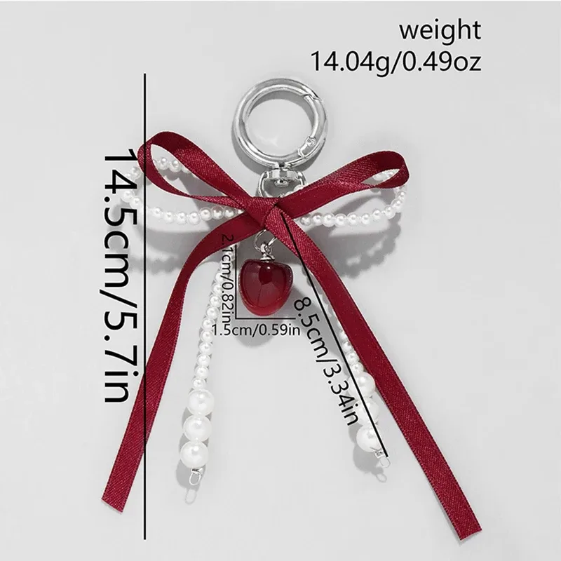 porte-clés en perles de cerise rouge doux, décoration de sac, nœud en ruban, sac à dos mignon, décoration suspendue, cadeau pour meilleur ami