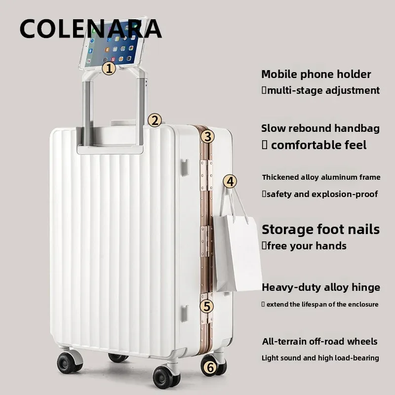 valise à cadre en aluminium colenara, robuste et durable, boîte de transport 20"22"24"26"28 pouces, grande capacité, valise à roulettes, valise de voyage