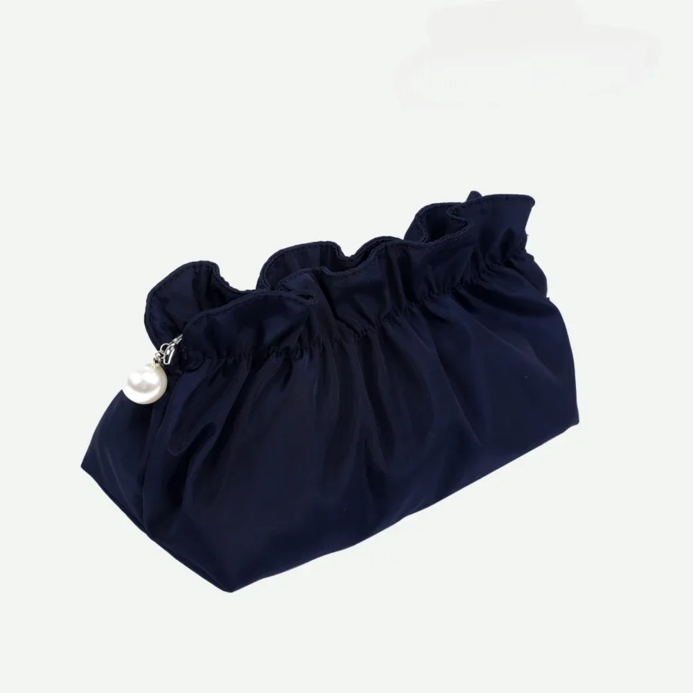 pochette de maquillage en polyester doux, forme nuage, fermeture à cordon, pochette cosmétique, surface brillante, grande capacité, organisateur de voyage