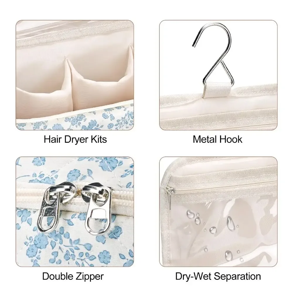 trousse de toilette tendance matelassée, trousse à maquillage portable avec nœud, sac de voyage grande capacité de haute qualité pour sèche-cheveux pour femme