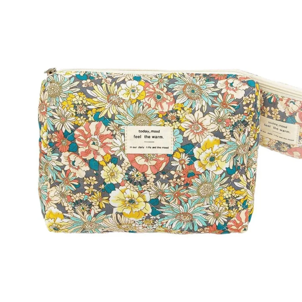 sac à cosmétiques matelassé imprimé floral pour femmes, pochette de rangement de maquillage de voyage portable, sac à main mini organisateur, sac de maquillage
